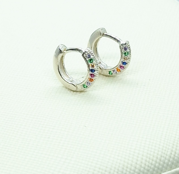 Argola click Prata 925 cravejada zircônias coloridas