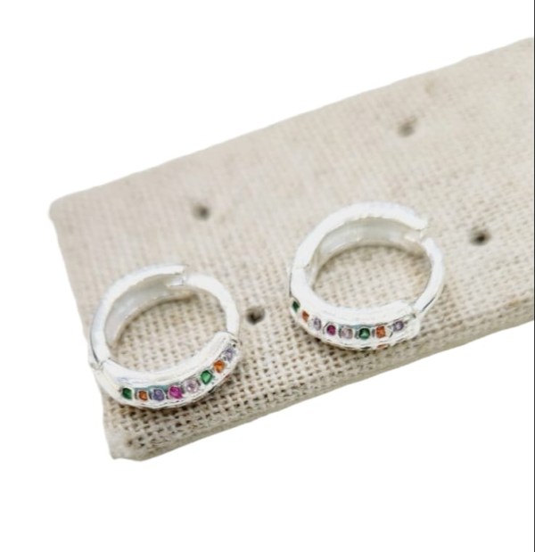 Argola click Prata 925 cravejada zircônias coloridas