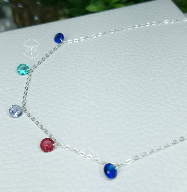 Chocker Prata 925 zircônias coloridas com extensor 5cm