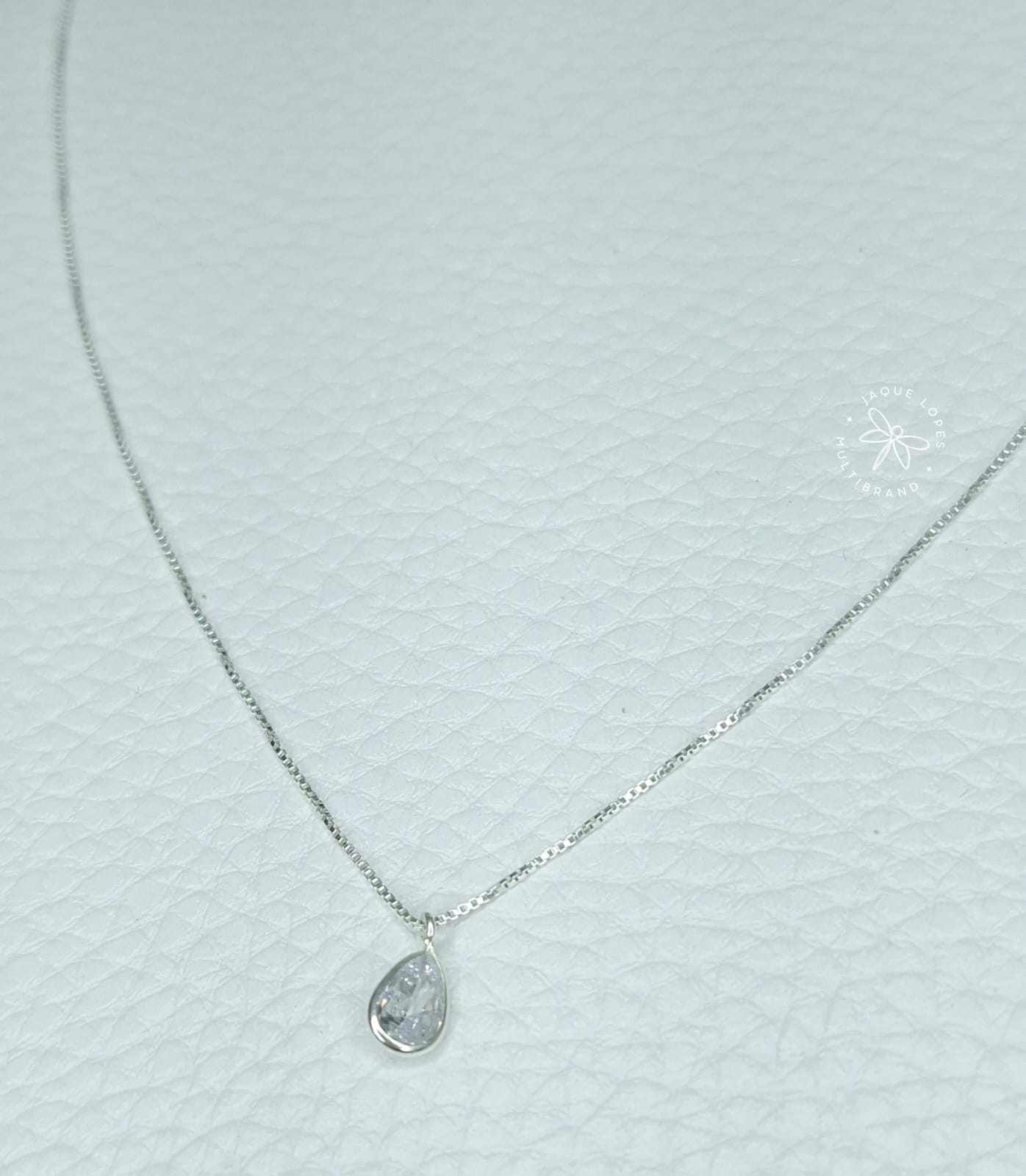 Colar Prata 925 ponto de luz gota zircônia transparente