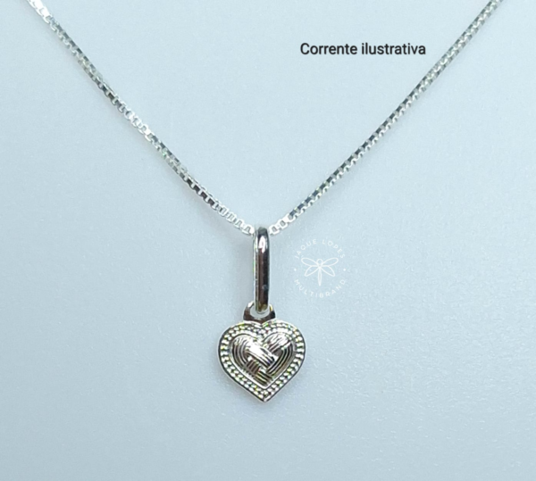 Conjunto Prata 925 coração trabalhado brincos e pingente