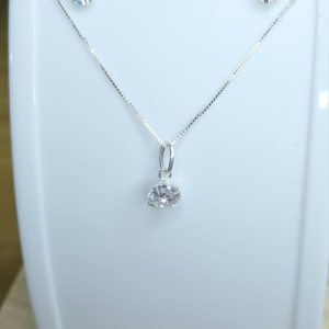 Conjunto Prata 925 ponto de luz brincos e pingente zircônia transparente
