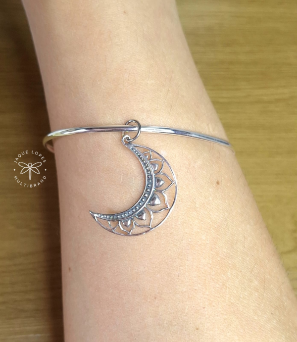 Pingente Prata 925 Envelhecida Lua detalhada Bali 28mm
