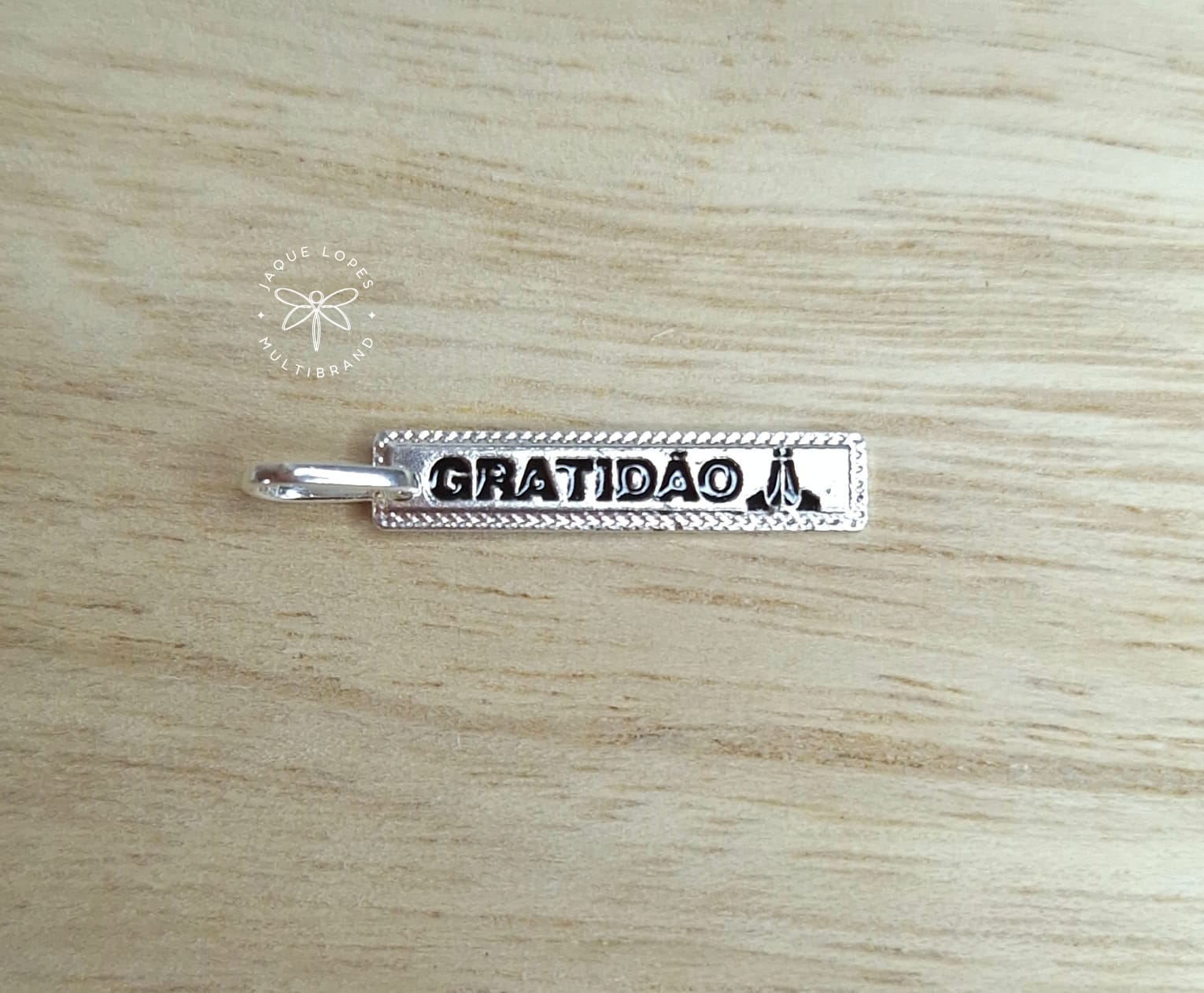 Pingente Prata 925 plaquinha gratidão 20mm