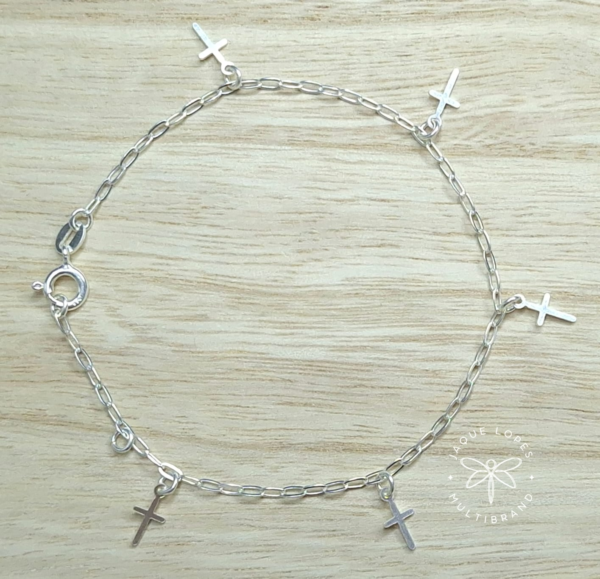 Pulseira Prata 925 pingentes Cruz