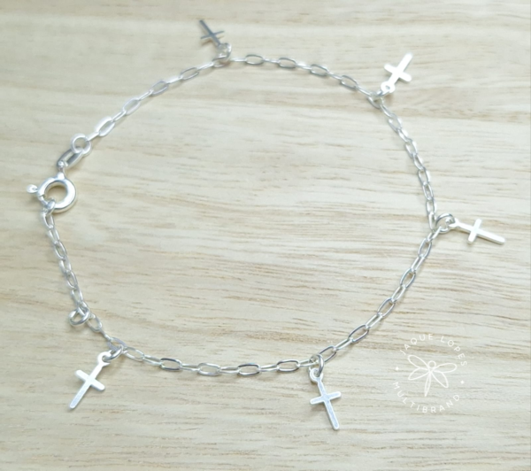 Pulseira Prata 925 pingentes Cruz