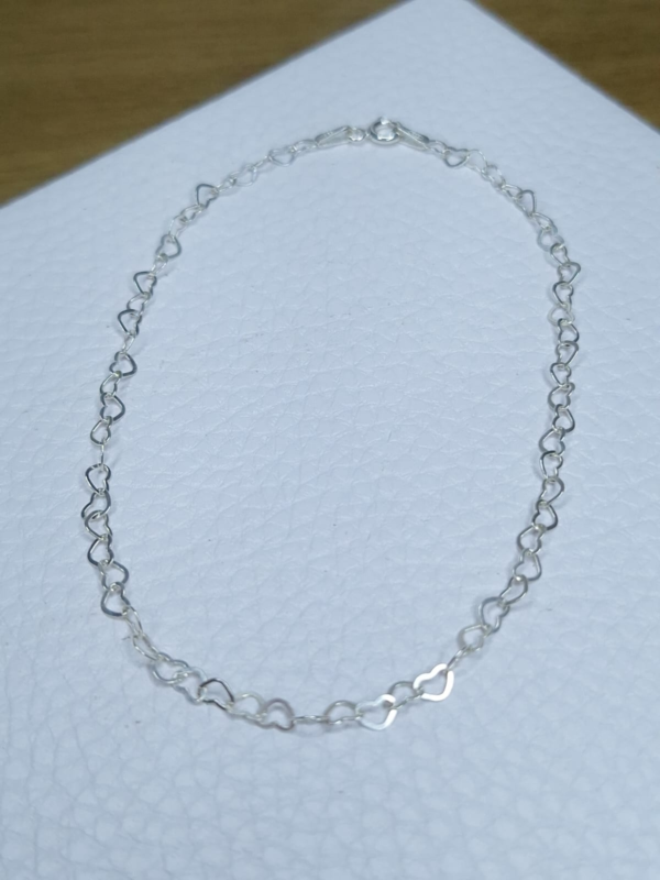 Tornozeleira Prata 925 elo coração 0,4mm 22cm