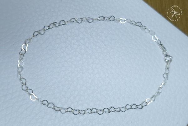 Tornozeleira Prata 925 elo coração 0,4mm 22cm