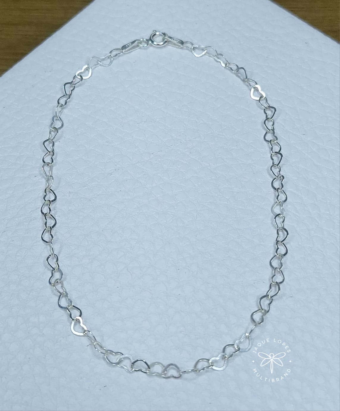 Tornozeleira Prata 925 elo coração 0,4mm 22cm