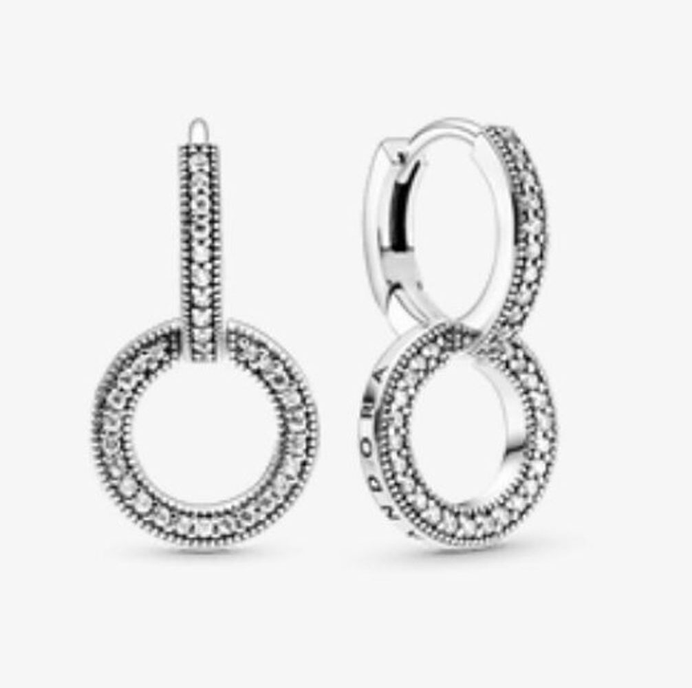Brinco Argola dupla Signature Petit Pavê Marcassita Prata 925 Envelhecida- Importado