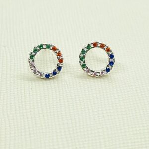 Brinco Circulo zircônias coloridas Prata 925