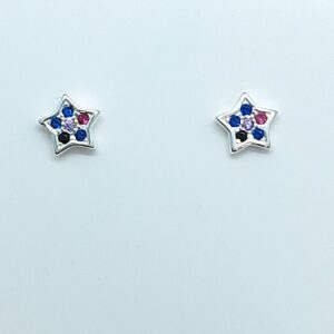 Brinco Estrela cravejada zircônias coloridas Prata 925