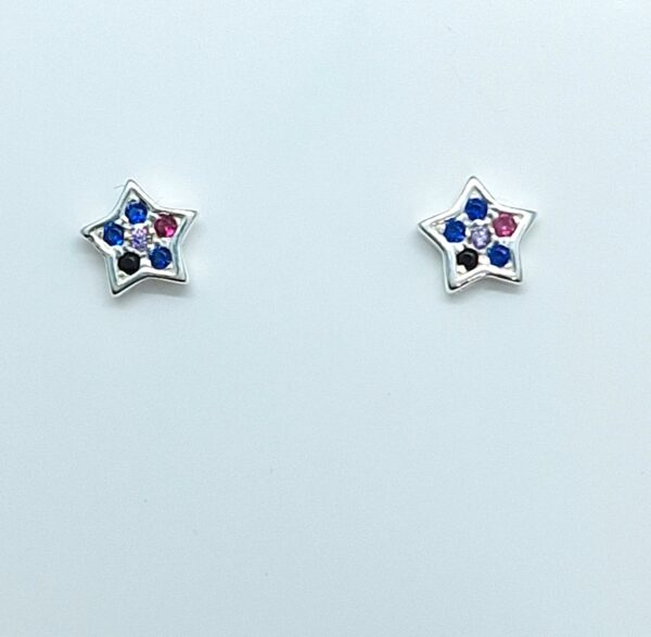 Brinco Estrela cravejada zircônias coloridas Prata 925