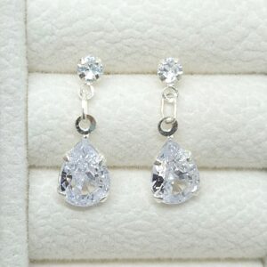 Brinco Zirconia 3mm cristal e gota 8mm Prata 925