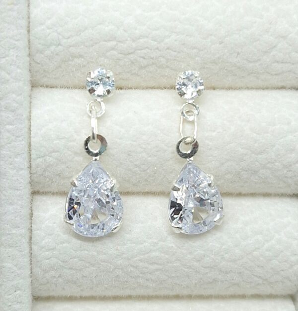 Brinco Zirconia 3mm cristal e gota 8mm Prata 925