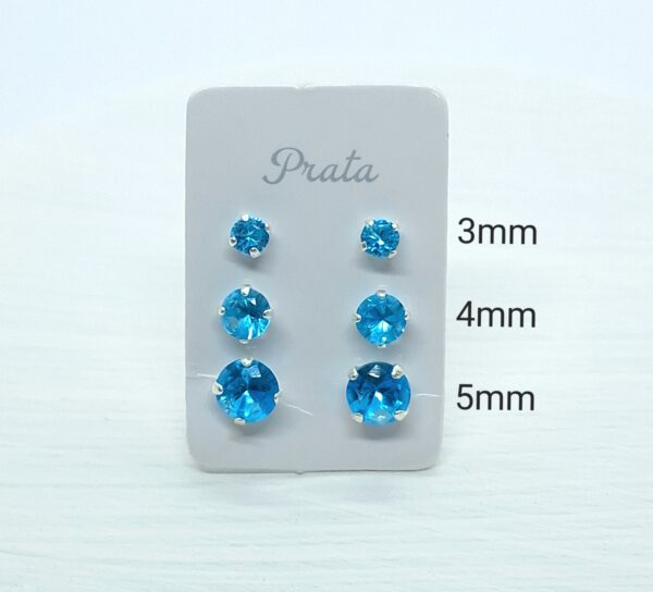 Trio Brincos Redondo 3/4/5mm azul céu Prata 925