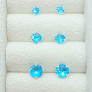 Trio Brincos Redondo 3/4/5mm azul céu Prata 925