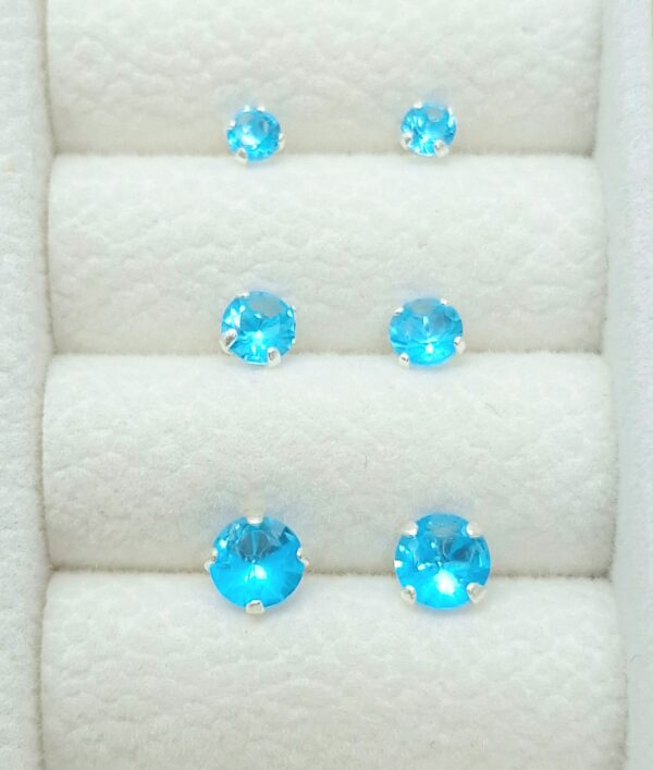 Trio Brincos Redondo 3/4/5mm azul céu Prata 925