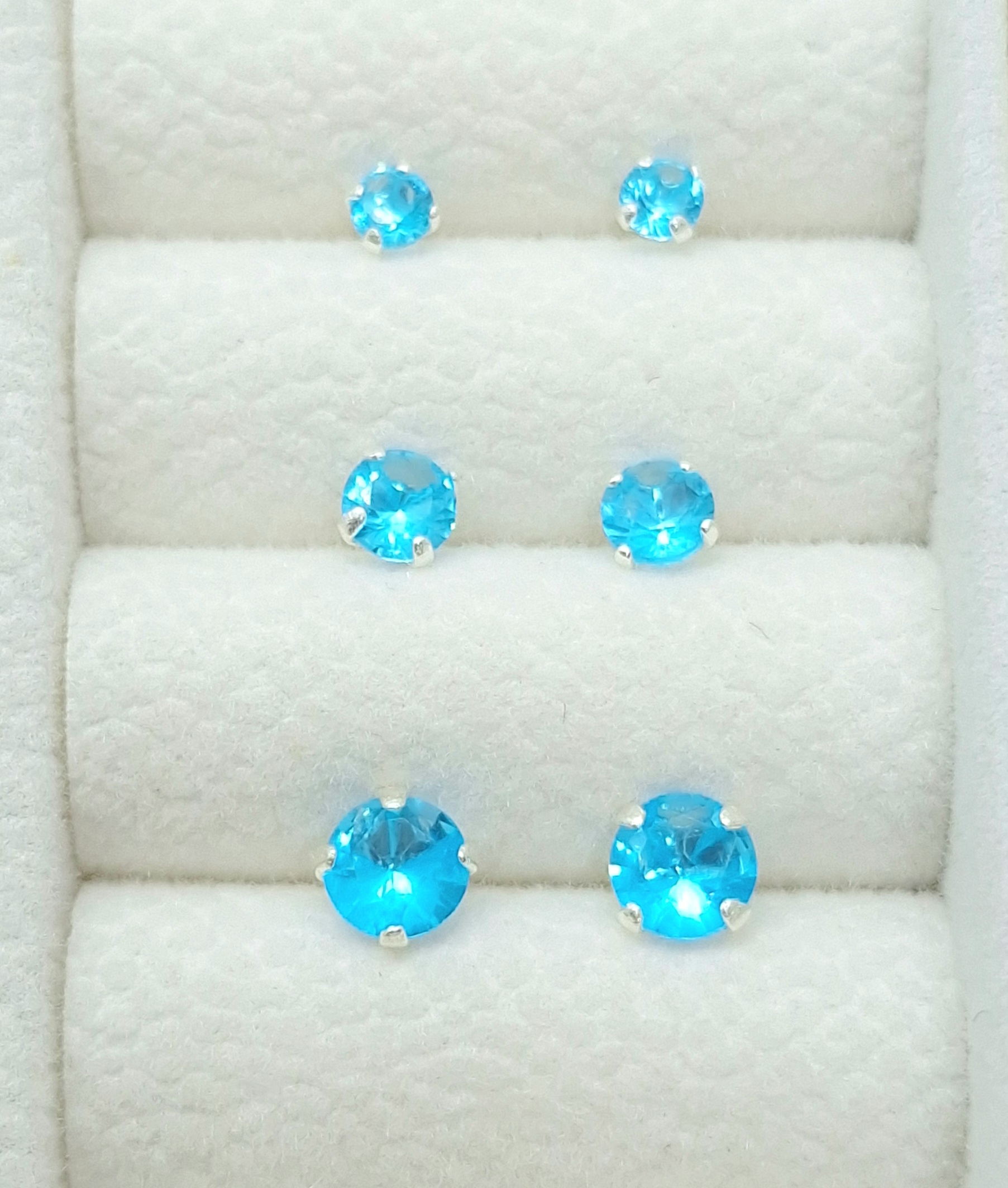 Trio Brincos Redondo 3/4/5mm azul céu Prata 925