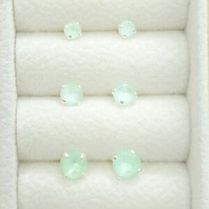 Trio Brincos Redondo 3/4/5mm verde claro Prata 925