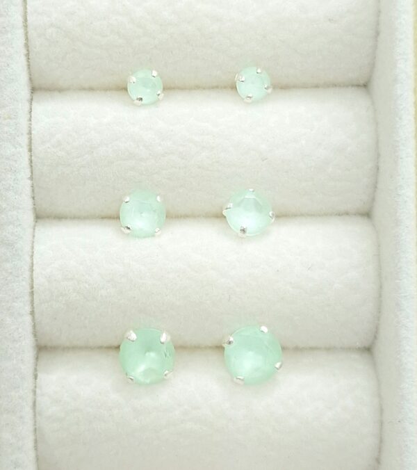 Trio Brincos Redondo 3/4/5mm verde claro Prata 925