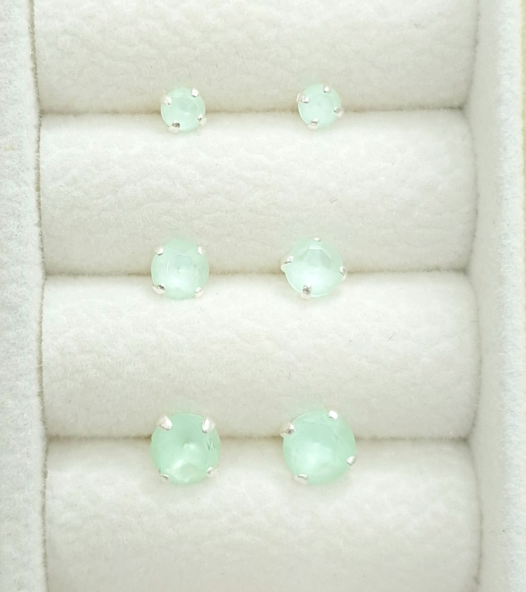 Trio Brincos Redondo 3/4/5mm verde claro Prata 925