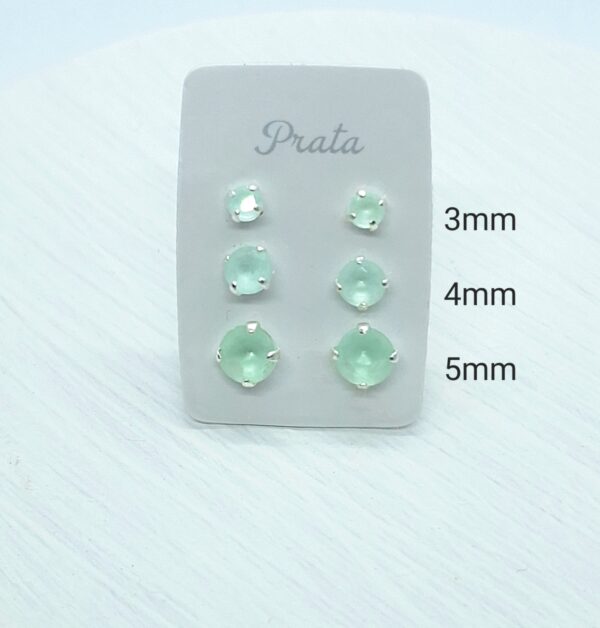 Trio Brincos Redondo 3/4/5mm verde claro Prata 925