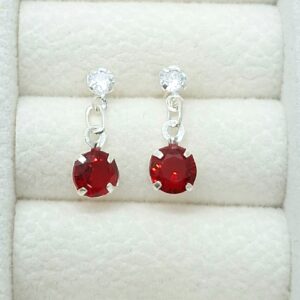 Brinco Zirconia 3mm cristal e 6mm vermelha Prata 925