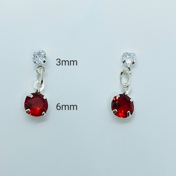 Brinco Zirconia 3mm cristal e 6mm vermelha Prata 925
