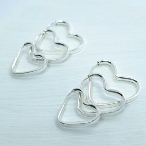 Trio argolas coração lisas 17/20/22mm fio meia cana Prata 925