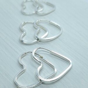 Trio argolas coração lisas 14/17/20mm fio quadrado Prata 925