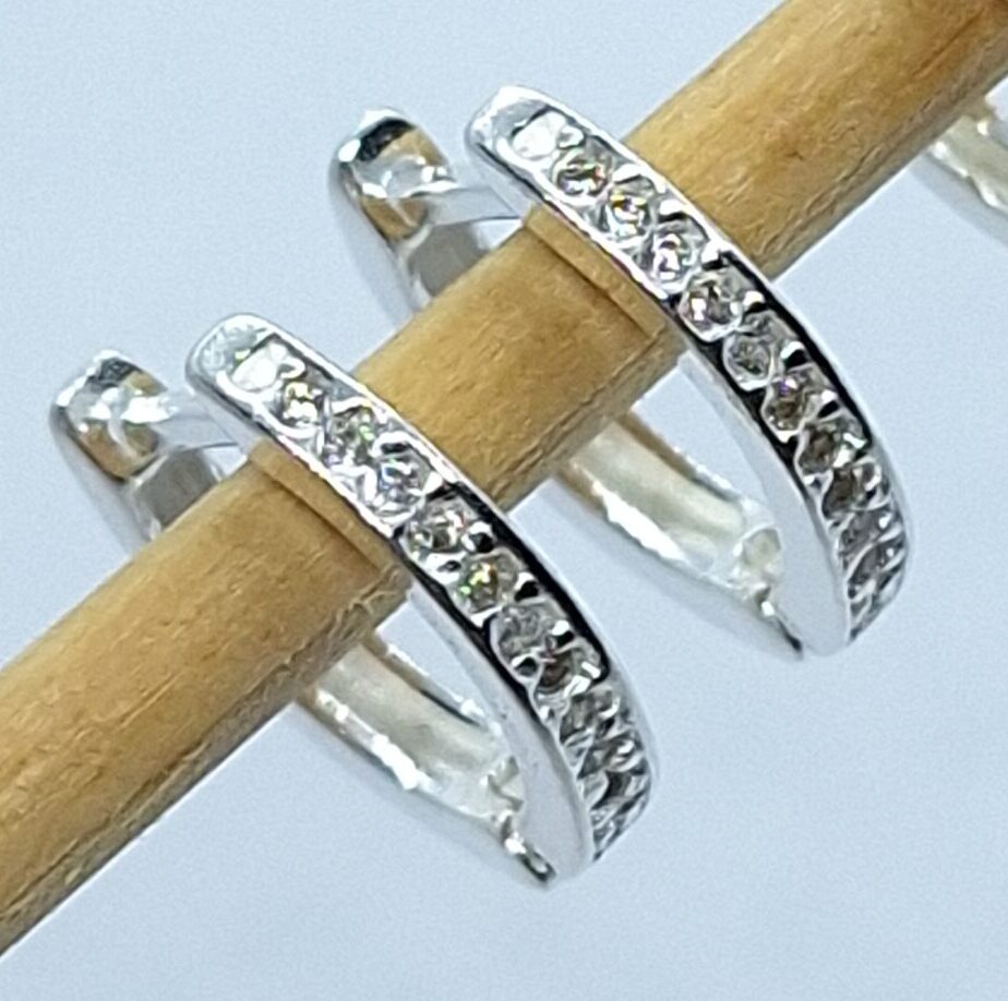 Brinco Argola Click cravejada pino reto 12mm Prata 925