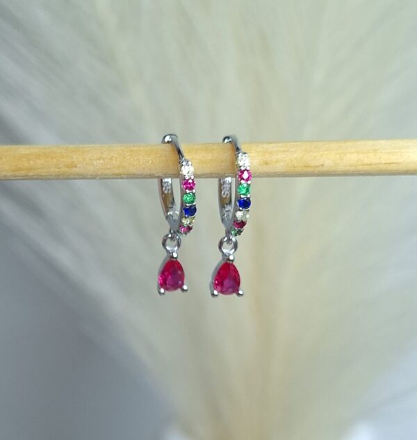 Brinco Argola Clic Multicolorida com gota Prata 925 - Importado