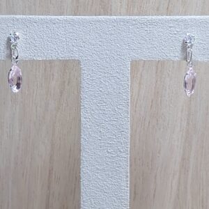 Brinco Zirconia 3mm cristal e navete rosa bebê 6mm vermelho Prata 925