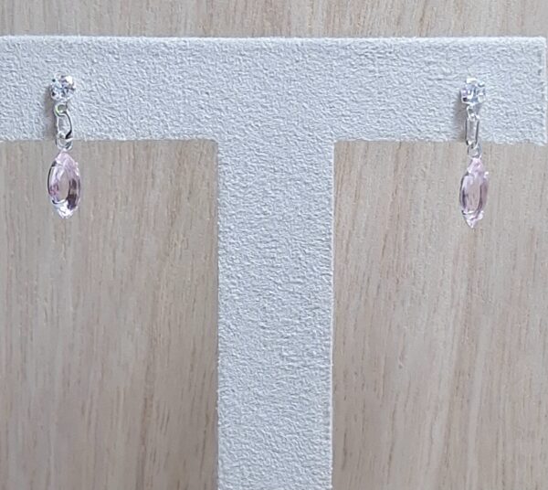 Brinco Zirconia 3mm cristal e navete rosa bebê 6mm vermelho Prata 925