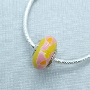 Berloques separador de Vidro Murano Amarelo com detalhes Rosa Facetadas à Mão Prata 925