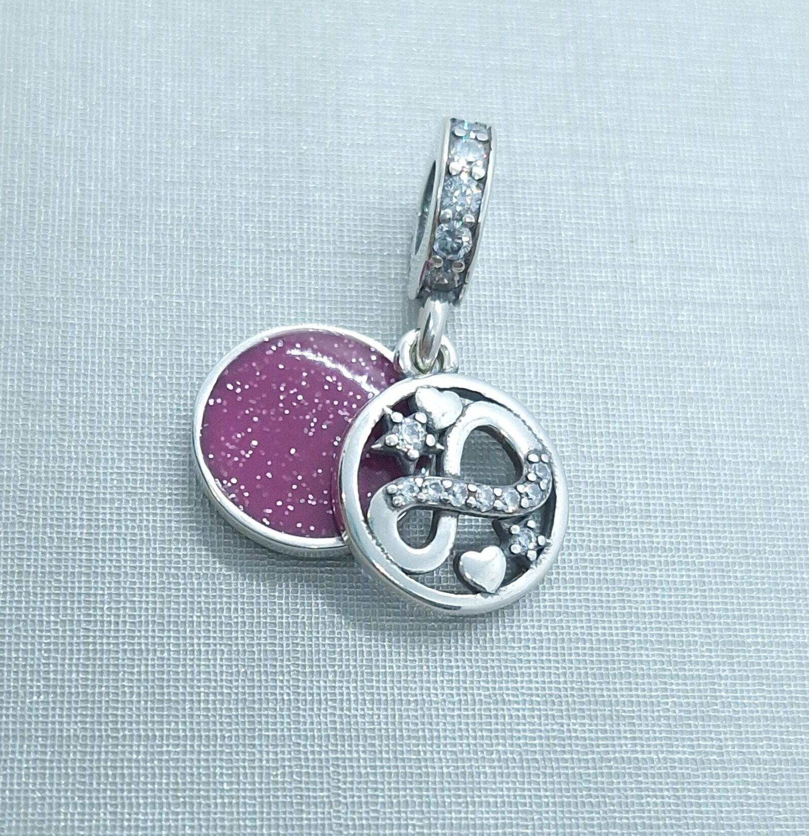 Berloque Duplo Infinity Heart and Stars Prata de Lei - Importado