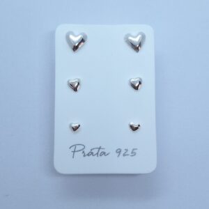 Trio Brincos Corações Prata 925