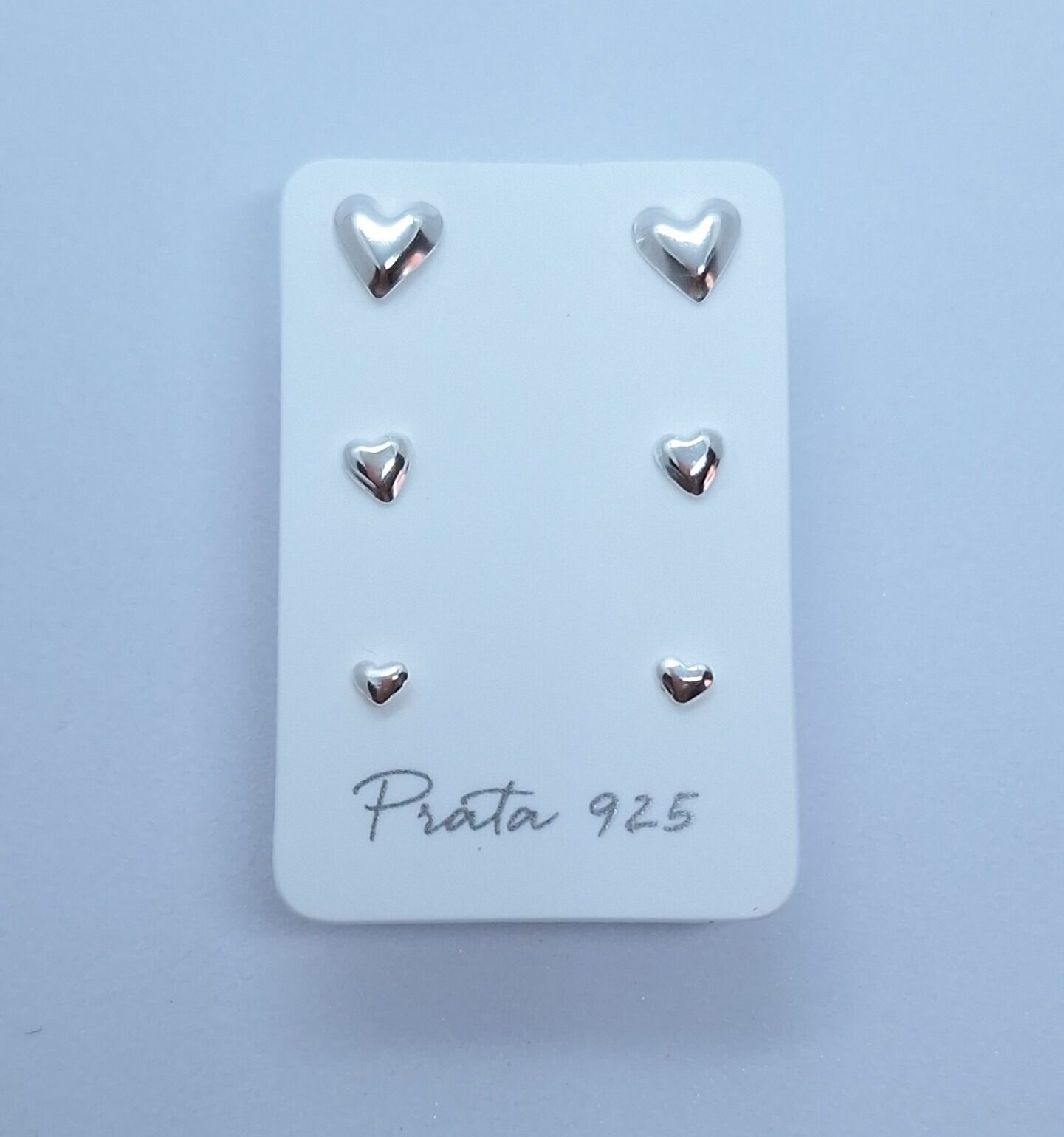 Trio Brincos Corações Prata 925