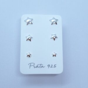 Trio Brincos Estrelas Prata 925