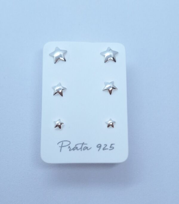 Trio Brincos Estrelas Prata 925