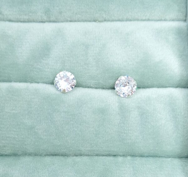 Brinco Zirconia Redonda Cravada 6mm Prata 925