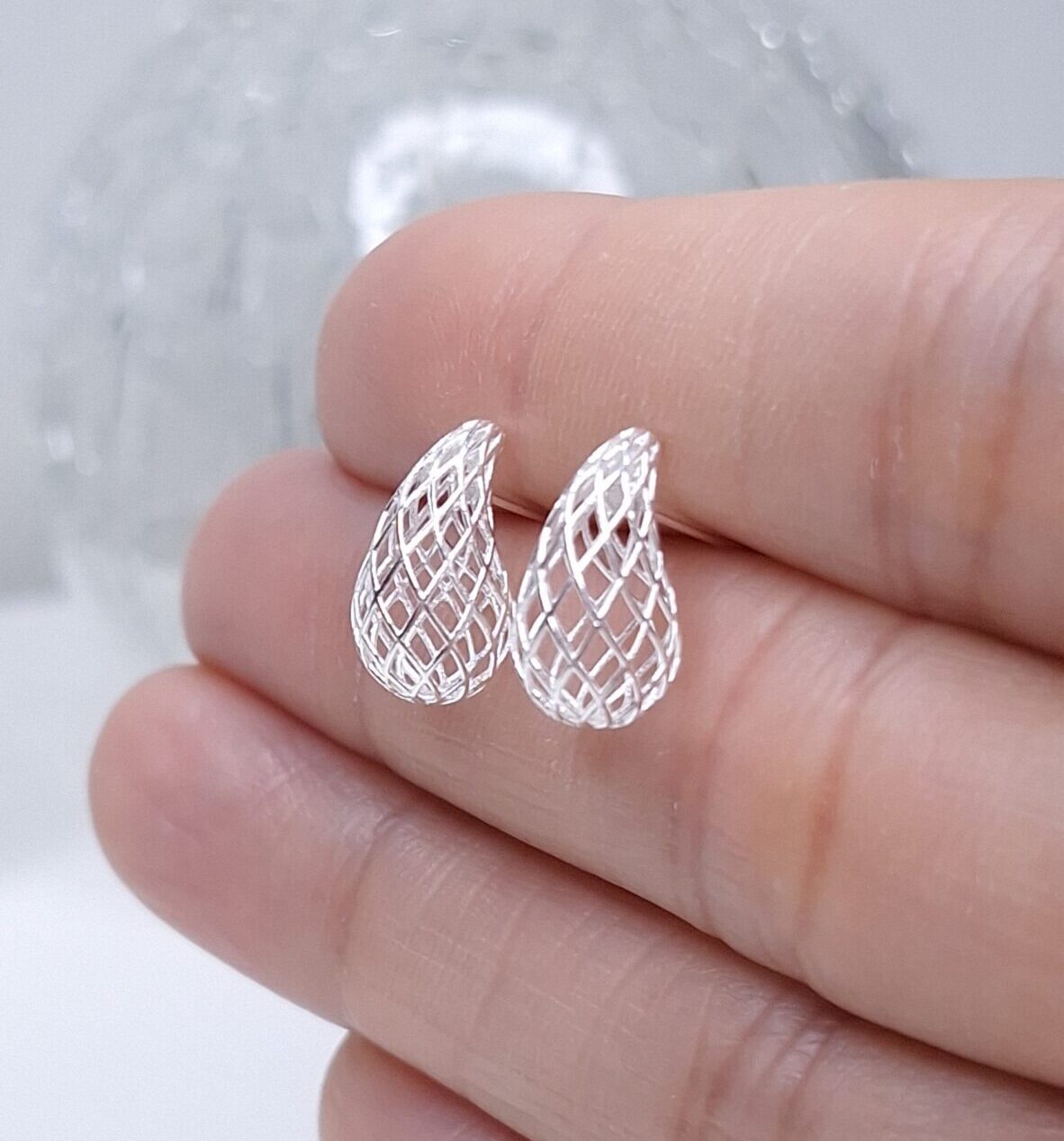 Brinco Gota 3D Aramada 14mm x 7,5mm Prata 925