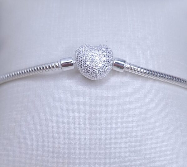 Pulseira Berloques Maleável Fecho Coração Brilhante cravejado Prata925