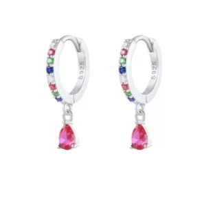 Brinco Argola Clic Multicolorida com gota Prata 925 - Importado
