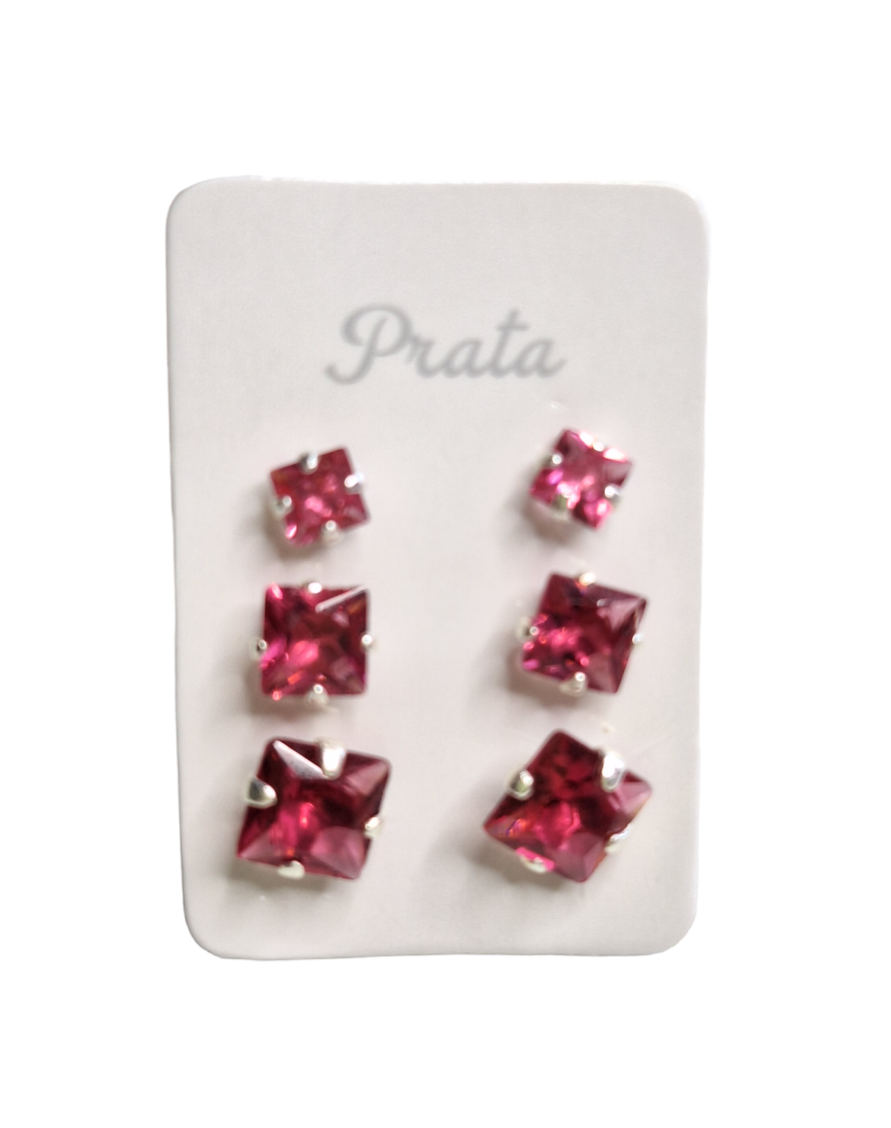 Trio Brincos Carre 3/4/5mm vermelho Prata 925