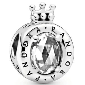 Berloque Coroa Brilhante Cristal Prata de Lei - Importado
