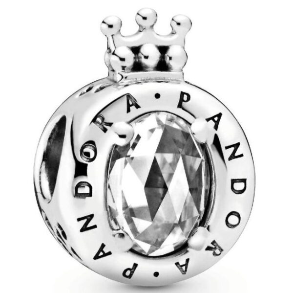 Berloque Coroa Brilhante Cristal Prata de Lei - Importado