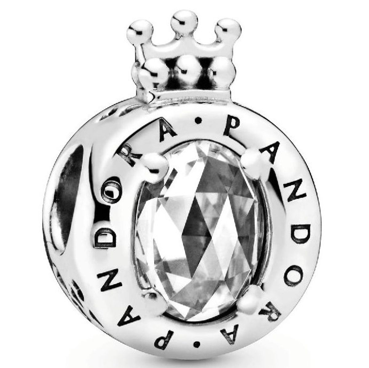 Berloque Coroa Brilhante Cristal Prata de Lei - Importado