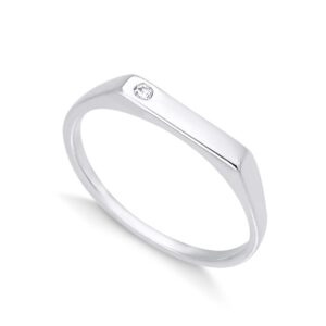 Anel Reto com zirconia cravejada Prata 925